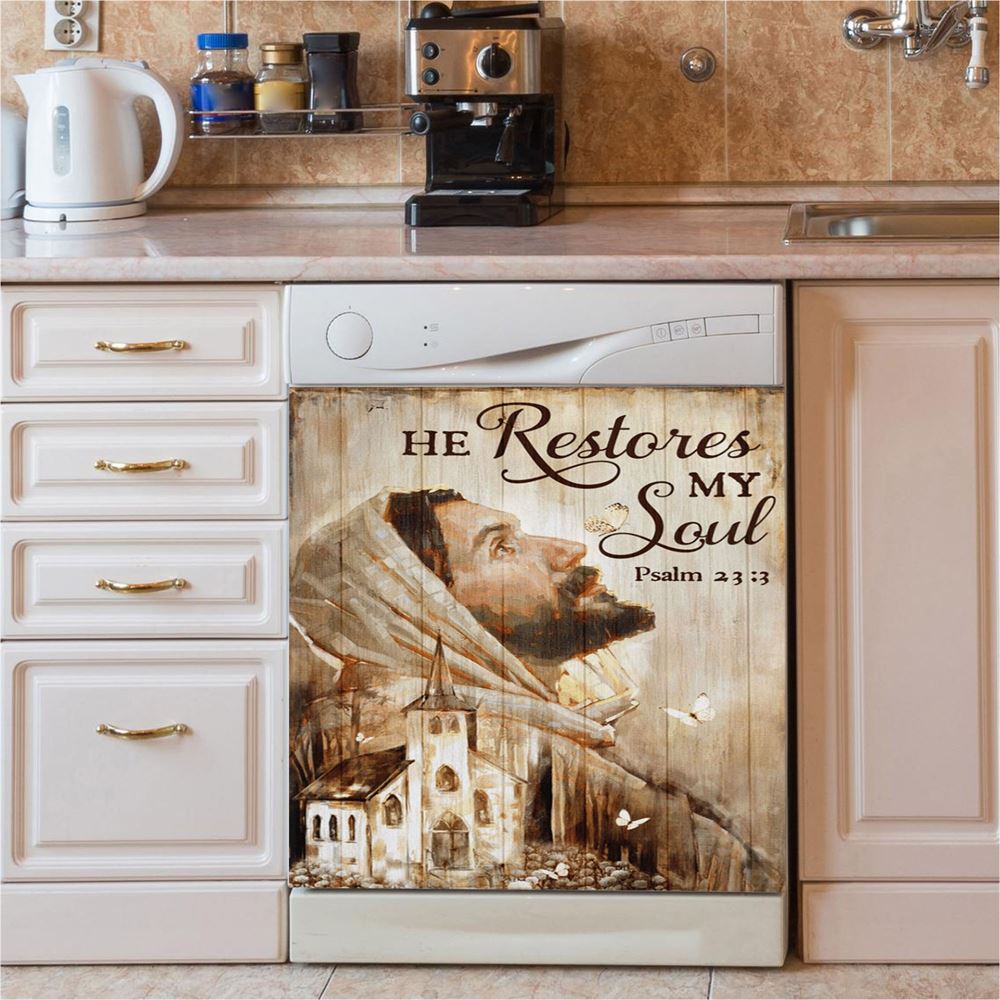 Jesus Portrait Dishwasher Cover, Jesus Dishwasher Wrap, Christian Kitchen Decoration 4