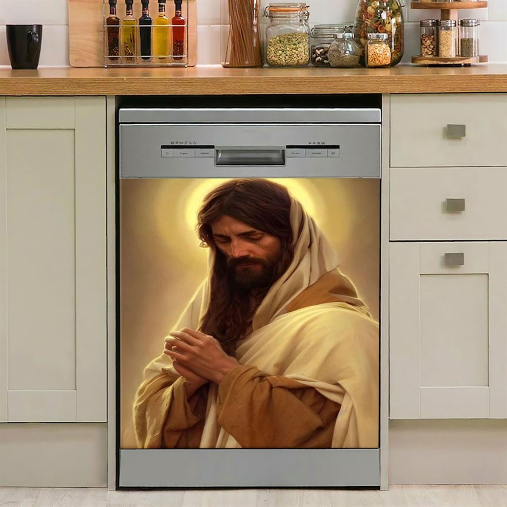 Jesus Portrait He Restores My Soul Dishwasher Cover, Jesus Christ Dishwasher Wrap, Christian Kitchen Decoration