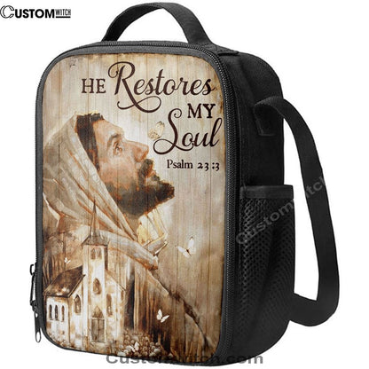 Jesus Portrait He Restores My Soul Lunch Bag, Christian Lunch Box For School, Picnic