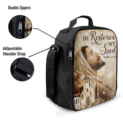 Jesus Portrait He Restores My Soul Lunch Bag, Christian Lunch Box For School, Picnic