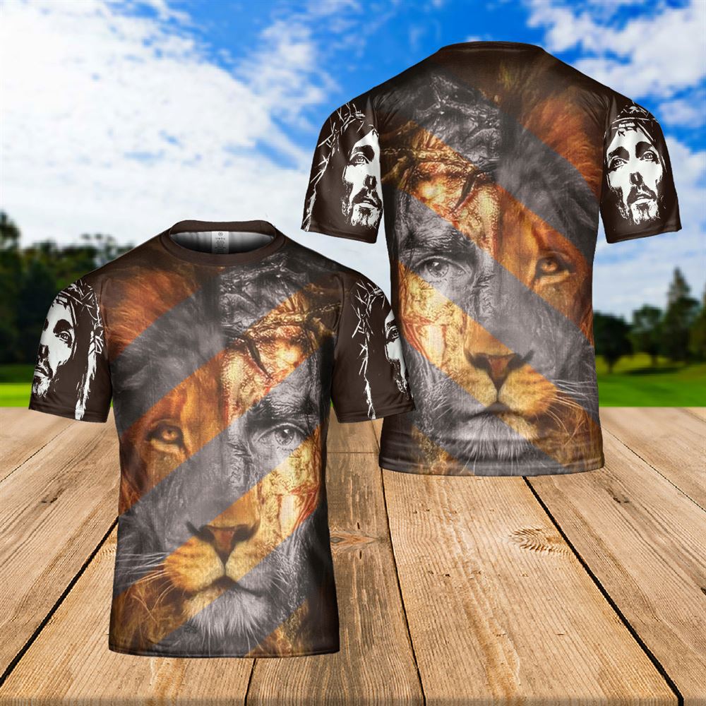 Jesus Portrait Lion Of Judah Christian Men Gift For Christmas Day Catholic All Over Print 3D T Shirt For Men And Women, Christian T-Shirt
