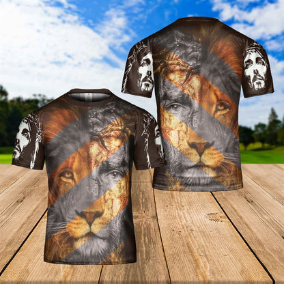 Jesus Portrait Lion Of Judah Christian Men Gift For Christmas Day Catholic All Over Print 3D T Shirt For Men And Women, Christian T-Shirt