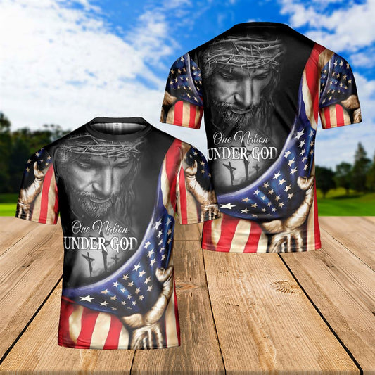 Jesus Portrait One Nation Under God All Over Print 3D T Shirt For Men And Women, Christian T-Shirt, Faith Shirt