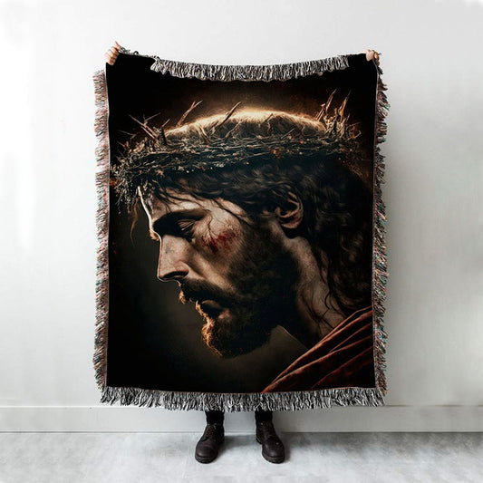 Jesus Portrait Woven Blanket Prints - Jesus Woven Blanket Art - Christian Throw Blanket Decor 1
