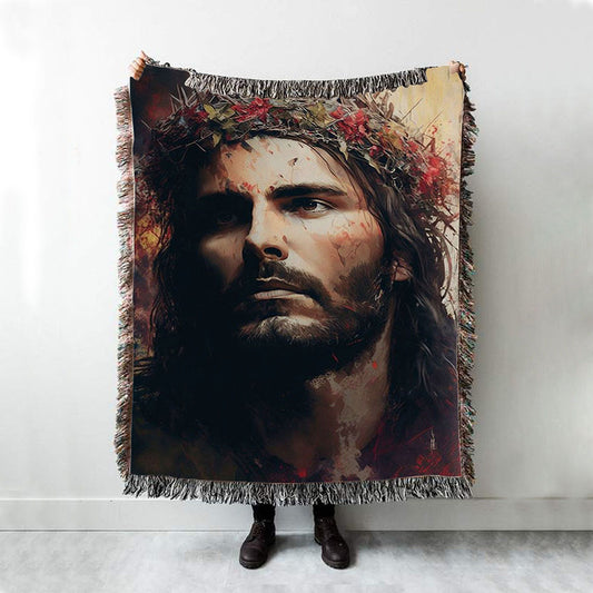 Jesus Portrait Woven Blanket Prints - Jesus Woven Blanket Art - Christian Throw Blanket Decor 3