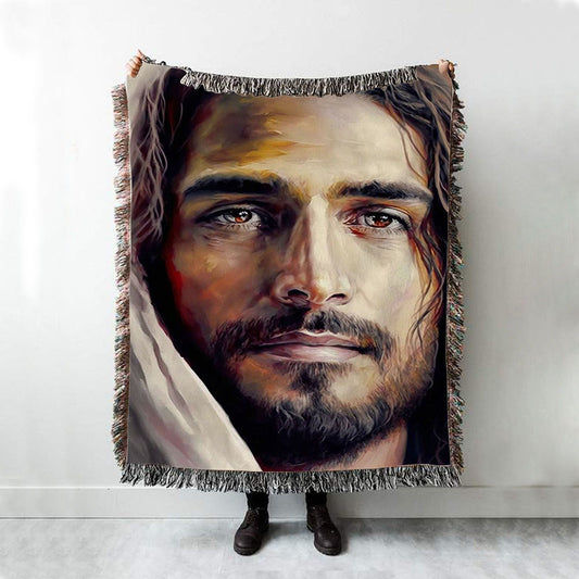 Jesus Portrait Woven Blanket Prints - Jesus Woven Blanket Art - Christian Throw Blanket Decor 4