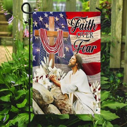 Jesus Pray Cross Faith Over Fear American House Flag, Christian Flag, Christian Flag, Scripture Flag, Garden Banner