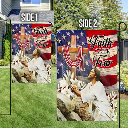 Jesus Pray Cross Faith Over Fear American House Flag, Christian Flag, Christian Flag, Scripture Flag, Garden Banner