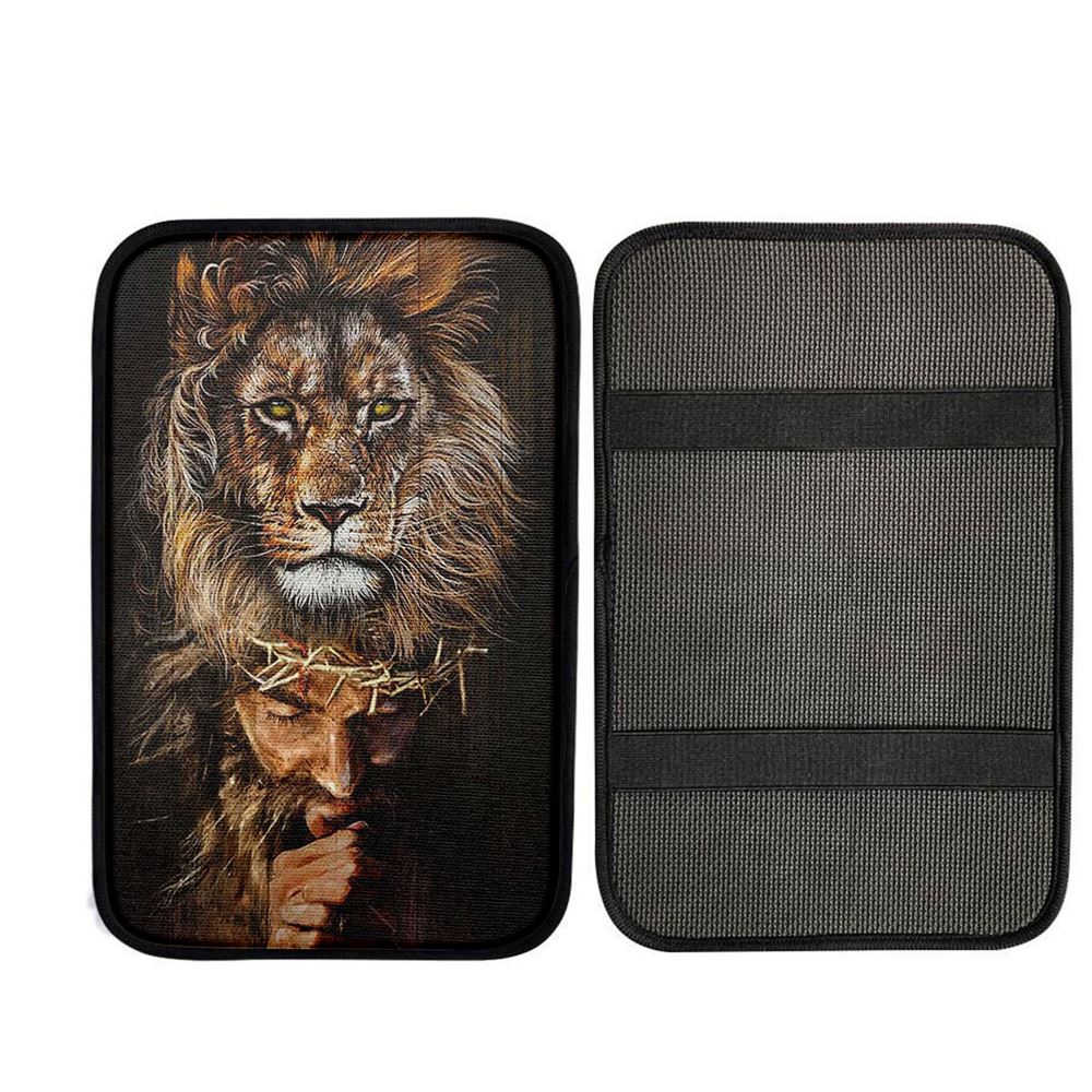 Jesus Pray Crown Of Thorn Lion Car Center Console Cover, God Car Armrest Accessories