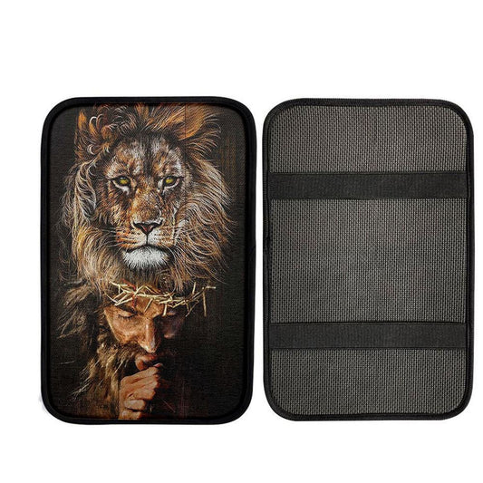 Jesus Pray Crown Of Thorn Lion Car Center Console Cover, God Car Armrest Accessories