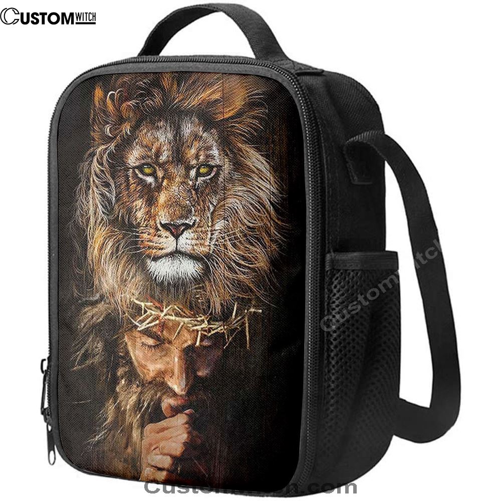 Jesus Pray Crown Of Thorn Lion Lunch Bag, Christian Lunch Box For School, Picnic