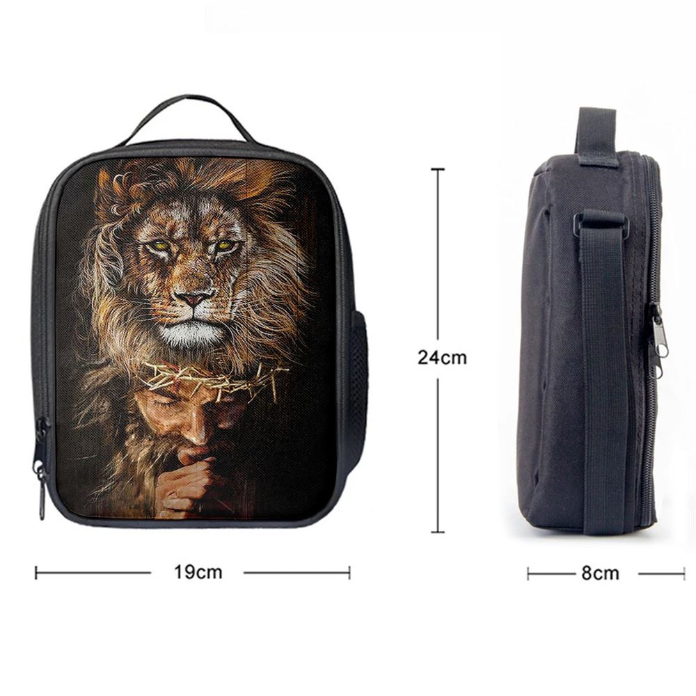 Jesus Pray Crown Of Thorn Lion Lunch Bag, Christian Lunch Box For School, Picnic