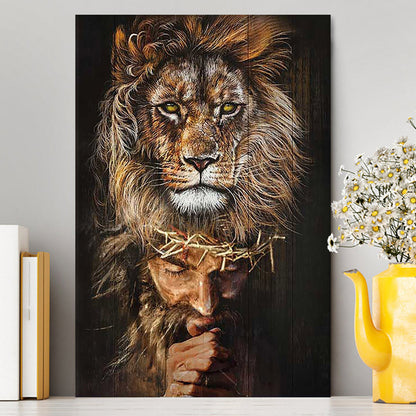 Jesus Pray Crown Of Thorn Lion Wall Art Canvas - Jesus Portrait Canvas Prints - Christian Wall Art
