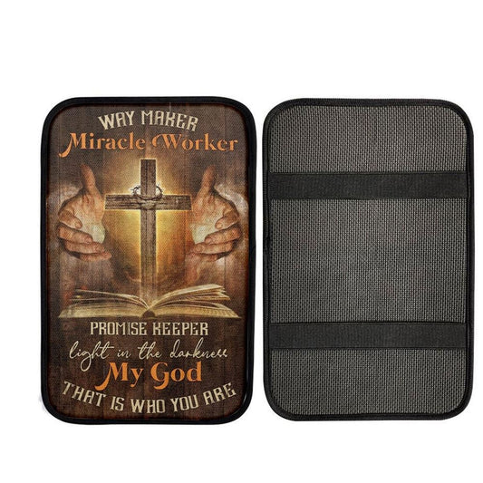 Jesus, Pray For Healing, Cross, Bible, Way Maker Miracle Worker Car Center Console Cover, Car Armrest Pad, Christian Gift, Armrest Box Mat