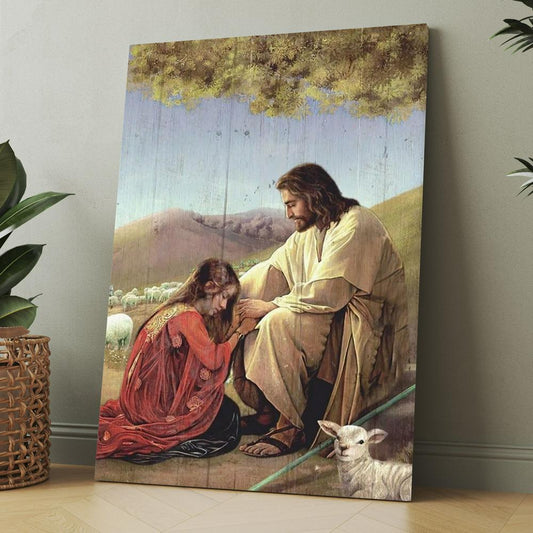 Jesus, Pray For Healing, Lamb, Meadow Land Canvas, Christmas Gift for Christian