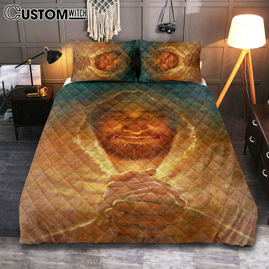 Jesus Pray The Peace Of God Quilt Bedding Set Prints - Jesus Christ Quilt Bedding Set Art - Christian Cover Twin Bedding Decor