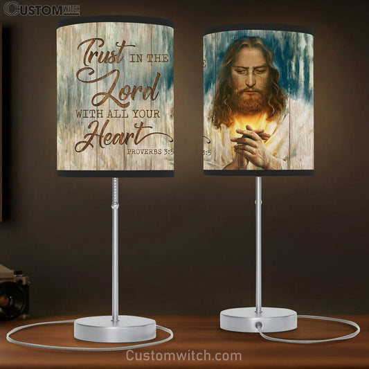Jesus Pray Trust in the Lord with all your heart Table Lamb Gift - Bible Verse Table Lamb - Religious Bedroom Decor