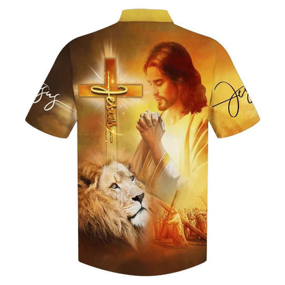 Jesus Prayer Lion Cross Christian Faith Hawaiian Shirt For Men, Christian Hawaiian Shirt, Gift For Christian