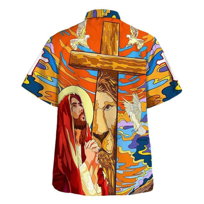 Jesus Prayer Lion Cross Dove Christian Hawaiian Shirt For Men, Christian Hawaiian Shirt, Gift For Christian