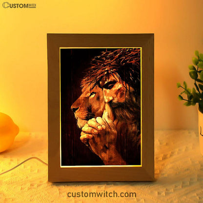 Jesus Praying And Lion Art Frame Lamp - Jesus Portrait Frame Lamp Prints - Christian Art