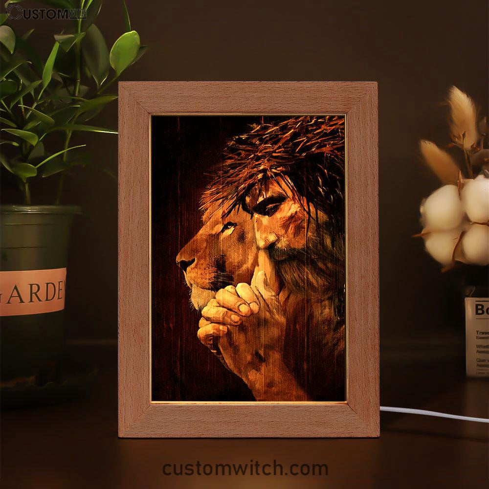 Jesus Praying And Lion Art Frame Lamp - Jesus Portrait Frame Lamp Prints - Christian Art
