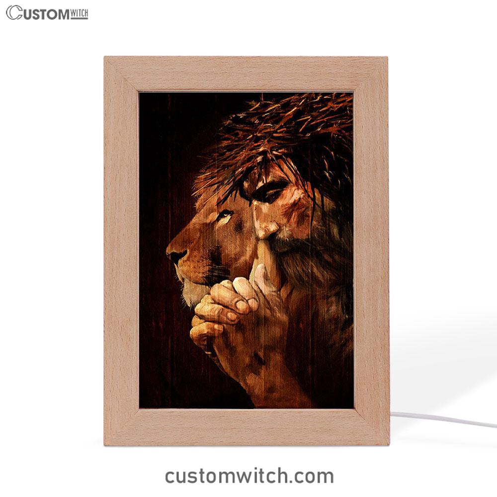 Jesus Praying And Lion Art Frame Lamp - Jesus Portrait Frame Lamp Prints - Christian Art