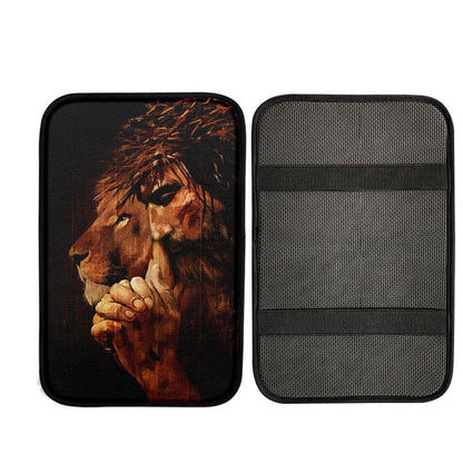 Jesus Praying And Lion Car Center Console Cover, God Car Armrest Accessories