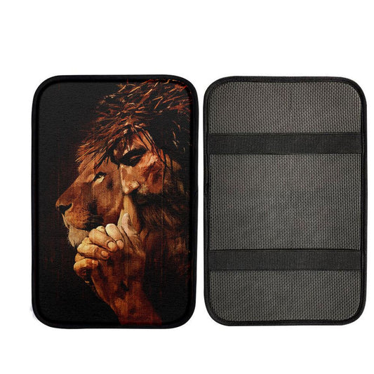 Jesus Praying And Lion Car Center Console Cover, God Car Armrest Accessories