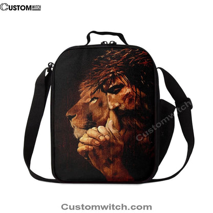 Jesus Praying And Lion Lunch Bag, Christian Lunch Box For School, Picnic