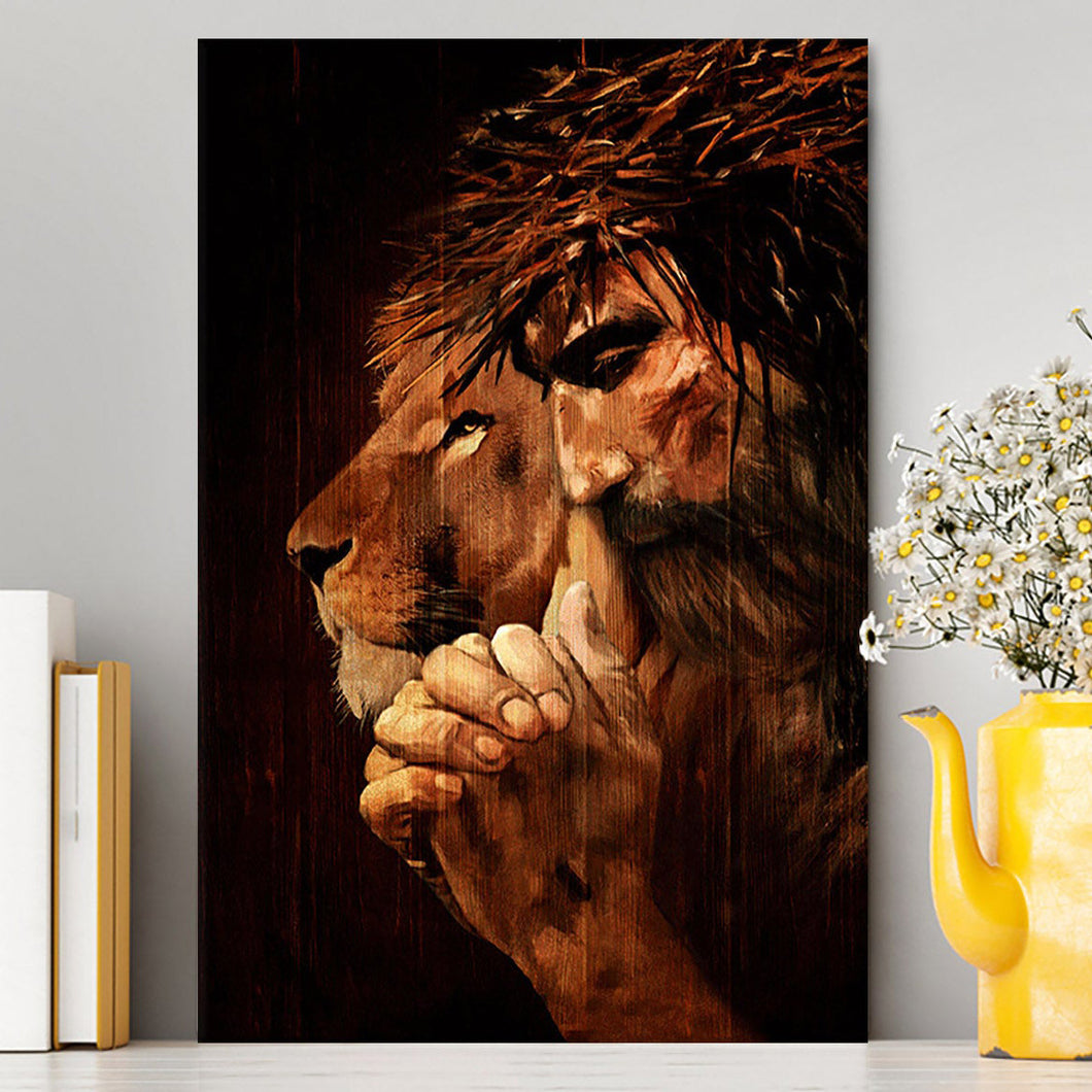 Jesus Praying And Lion Wall Art Canvas - Jesus Portrait Canvas Prints - Christian Wall Art
