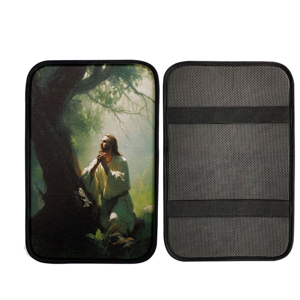 Jesus Praying In The Garden Painting Car Center Console Cover, God Car Armrest Accessories