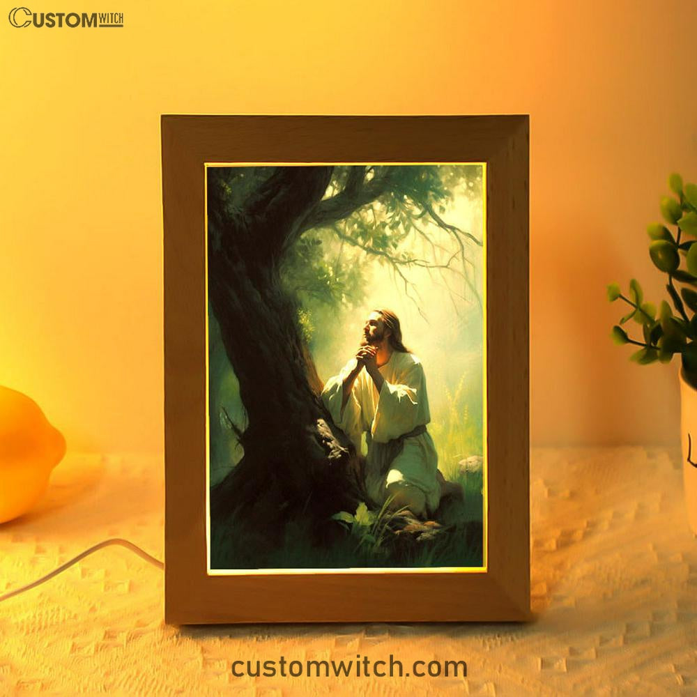Jesus Praying In The Garden Painting Frame Lamp Prints - Jesus Frame Lamp Art - Christian Art Decor