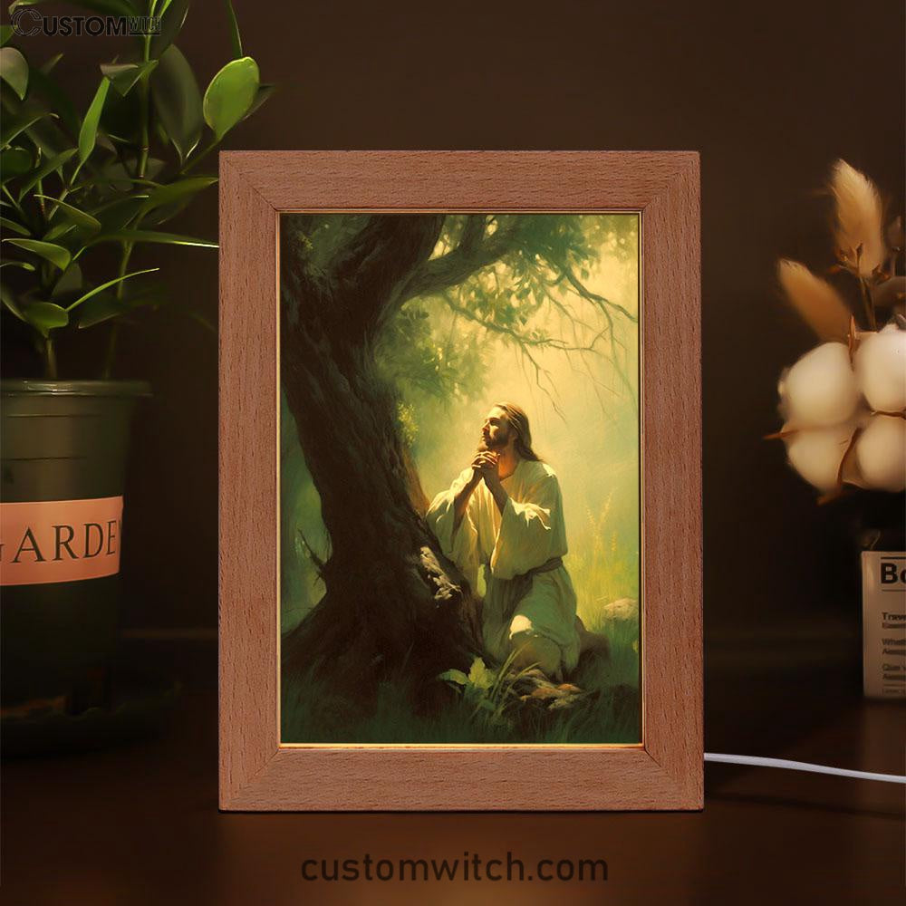 Jesus Praying In The Garden Painting Frame Lamp Prints - Jesus Frame Lamp Art - Christian Art Decor