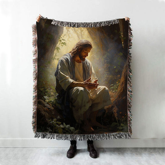 Jesus Praying In The Garden Woven Blanket Prints - Jesus Woven Blanket Art - Christian Throw Blanket Decor