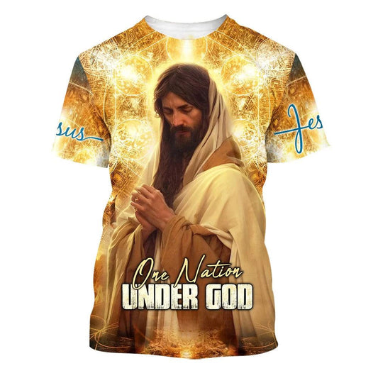 Jesus Praying One Nation Under God All Over Print 3D T Shirt For Men And Women, Christian T-Shirt, Faith Shirt