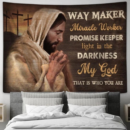 Jesus Praying Way Maker Miracle Worker Tapestry, Tapestries for Living Room Bedroom