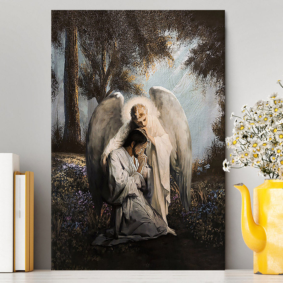 Jesus Praying With Angel Canvas - Christian Wall Art - Religious Home Decor