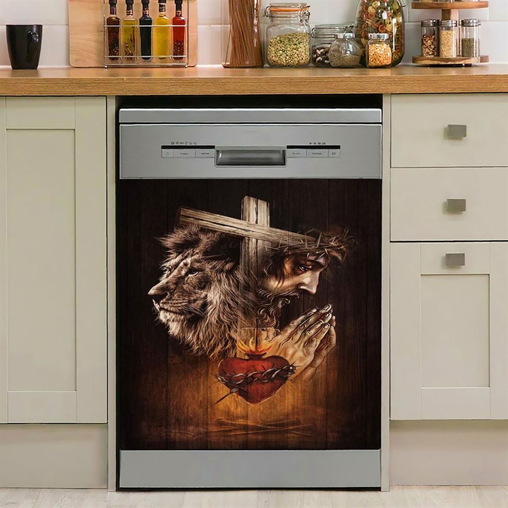 Jesus Praying With Angel Dishwasher Cover, Christian Dishwasher Wrap, Religious Kitchen Decoration