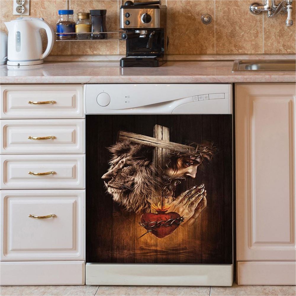 Jesus Praying With Angel Dishwasher Cover, Christian Dishwasher Wrap, Religious Kitchen Decoration