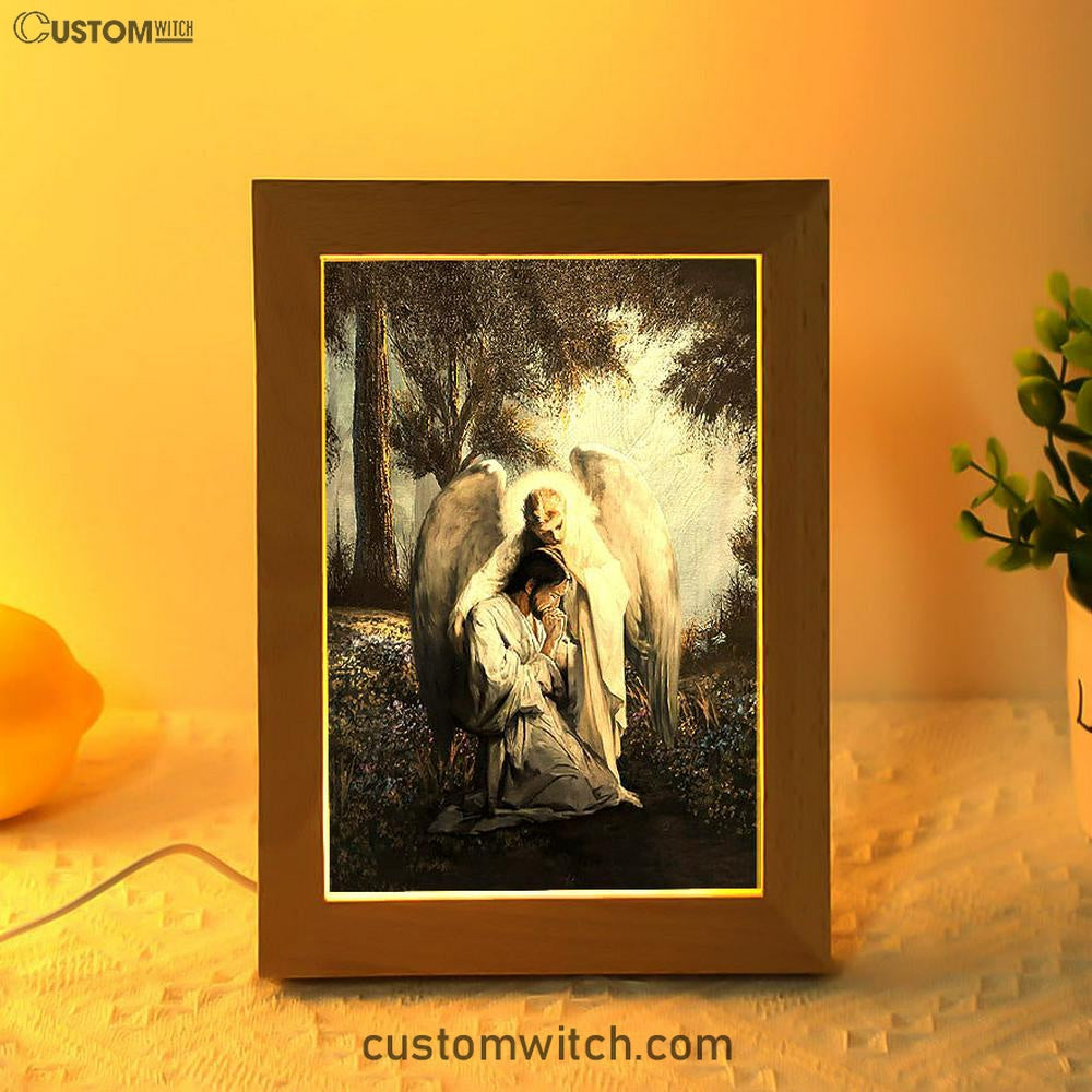 Jesus Praying With Angel Frame Lamp - Christian Art - Religious Home Decor