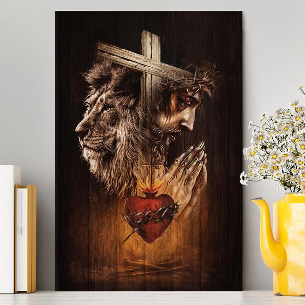 Jesus Prays Heart Lion Canvas Prints - Lion Canvas Art - Christian Inspirational Canvas