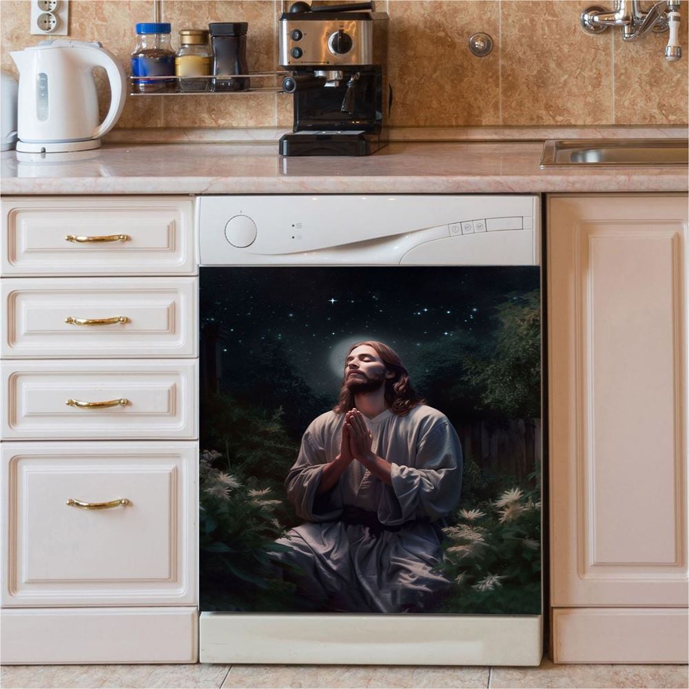 Jesus Prays Heart Lion Dishwasher Cover, Lion Dishwasher Wrap, Christian Inspirational Kitchen Decoration