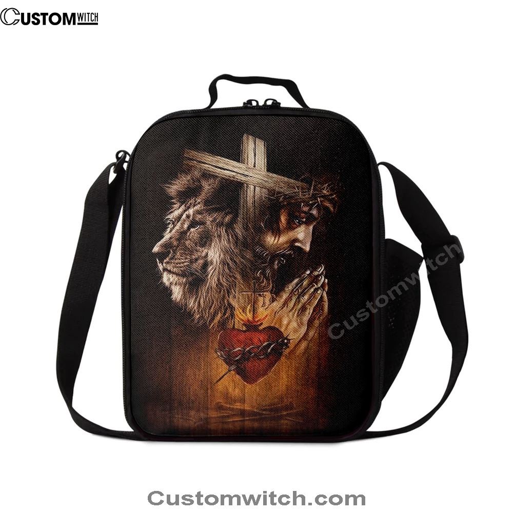 Jesus Prays Heart Lion Lunch Bag - Lion Lunch Bag, Christian Lunch Box For School, Picnic
