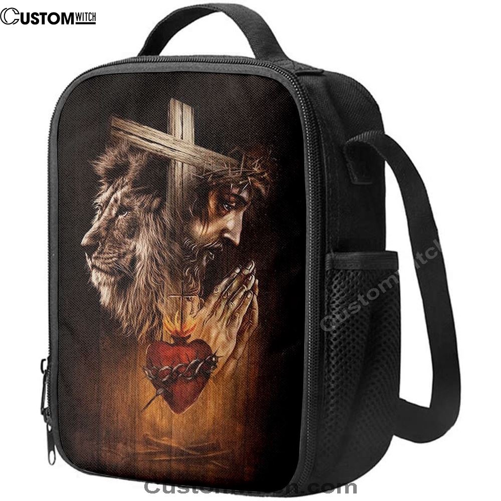 Jesus Prays Heart Lion Lunch Bag - Lion Lunch Bag, Christian Lunch Box For School, Picnic