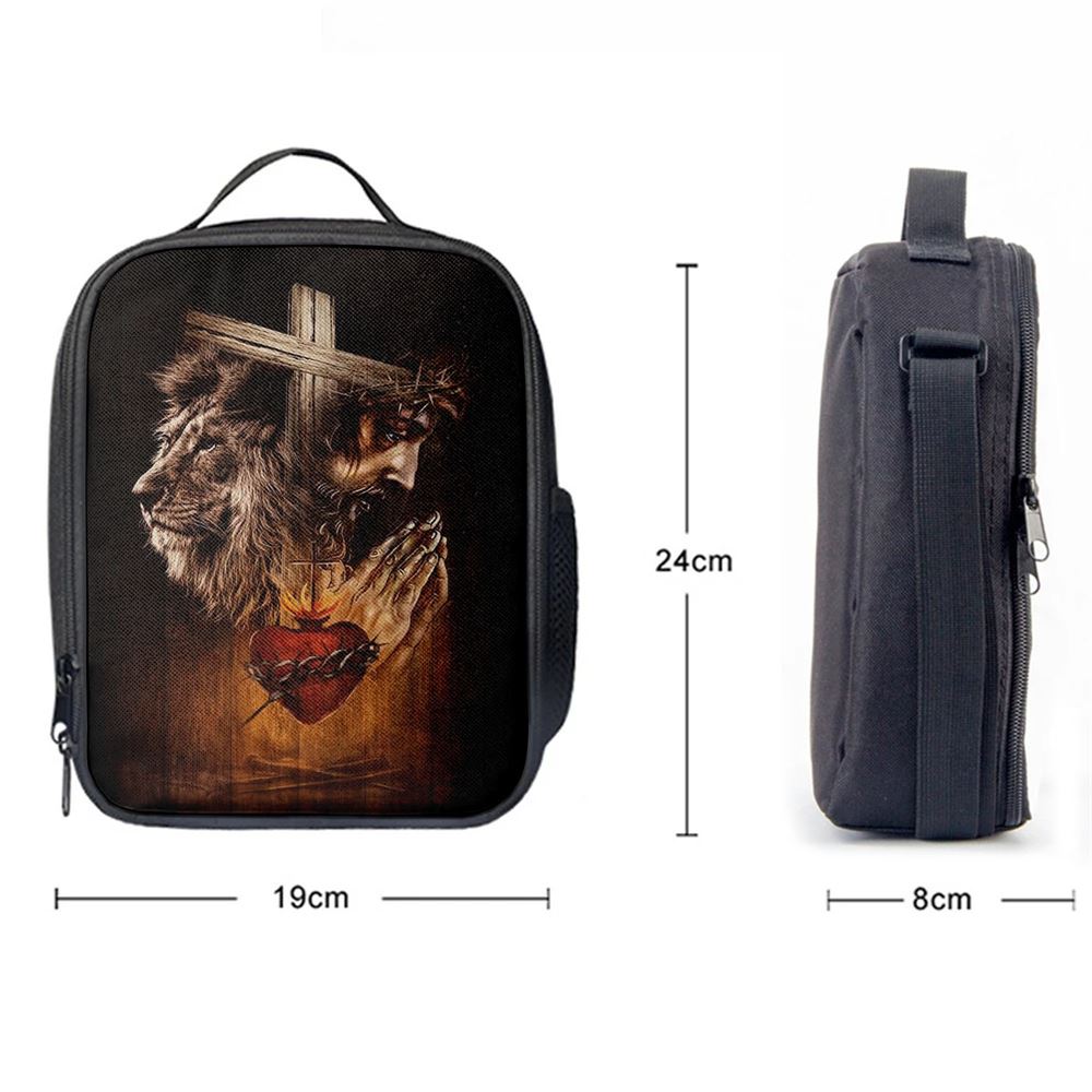 Jesus Prays Heart Lion Lunch Bag - Lion Lunch Bag, Christian Lunch Box For School, Picnic
