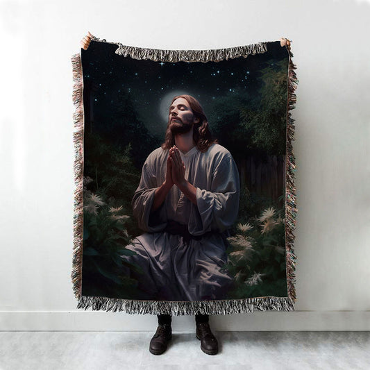 Jesus Prays In The Gethsemane Woven Blanket Prints - Jesus Woven Blanket Art - Christian Throw Blanket Decor