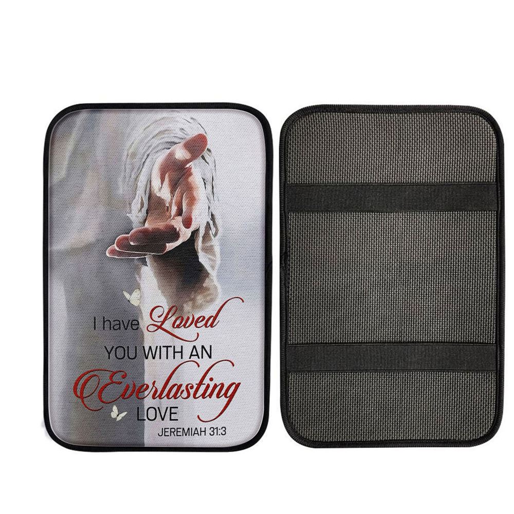 Jesus Reaching Hand I Have Loved You With An Everlasting Love Car Center Console Cover, God Car Armrest Accessories