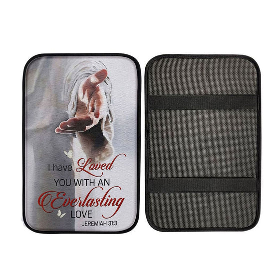 Jesus Reaching Hand I Have Loved You With An Everlasting Love Car Center Console Cover, God Car Armrest Accessories