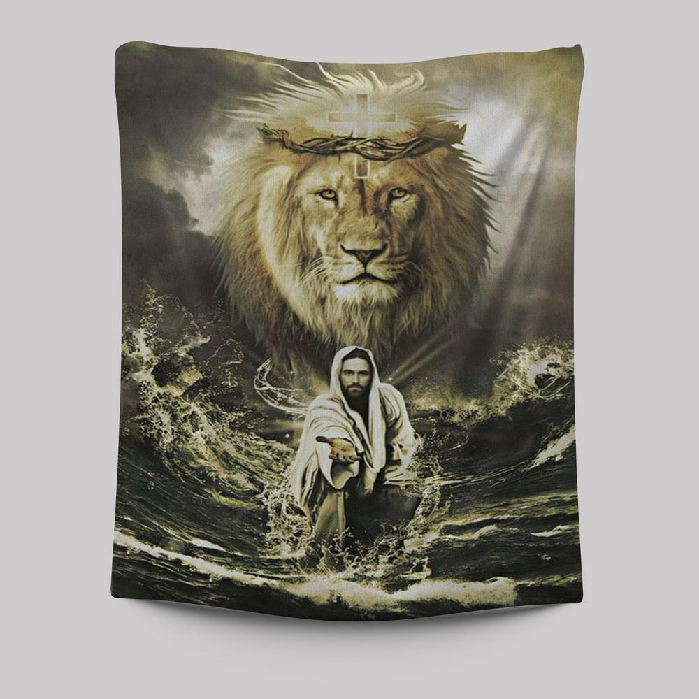 Jesus Reaching In The Water Jesus Lion Tapestry Prints - Bible Verse Wall Decor - Scripture Wall Art