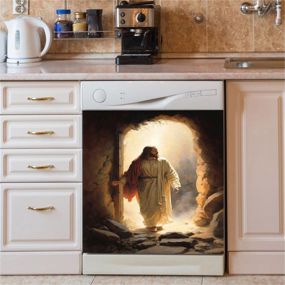 Jesus Reaching Into Water Dishwasher Cover, Jesus Dishwasher Wrap, Christian Kitchen Decoration